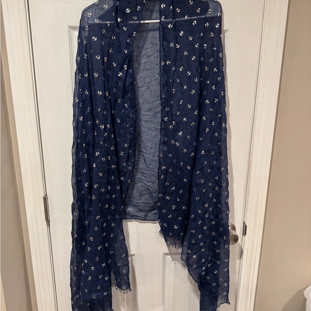 Nautica Navy Sheer Scarf with Gray Accents